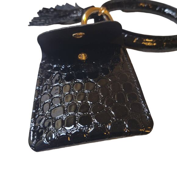 Black Wristlet Keychain Small Wallet Tassel - Picture 3 of 6